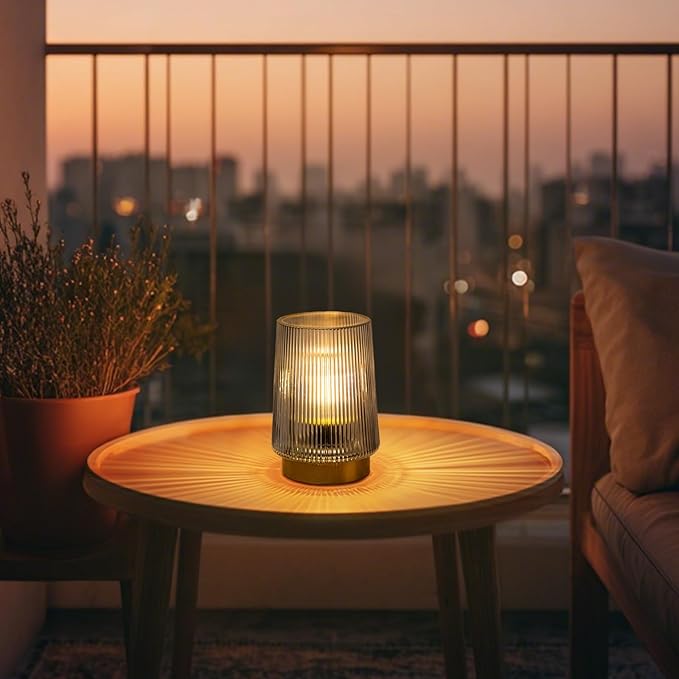 MJ Battery Operated Lamp with Timer Cordless Lamp with Timer Cozy Besides LED Light Battery Powered Small Glass Lamps for Home Decor Decorative Accent Lamps for Living Room/Entryway/Dorm (Grey)