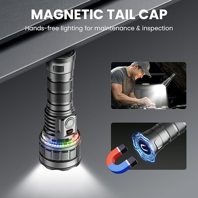 7200 High Lumen Super Bright Rechargeable Flashlight 19 Modes,5000mAh Led RGB Ambient Marquee Flashlight with Memory,High Powered Tactical Flashlight with Camp Light for Home Mergency and Ourdoor Uses