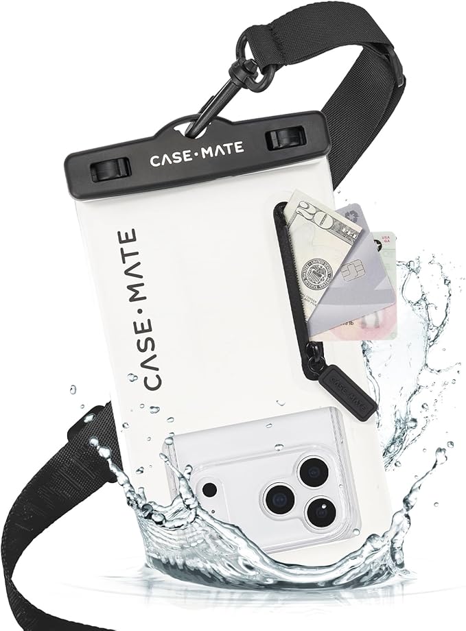 Case-Mate IP68 Waterproof Phone Pouch with Zip Pocket for 3 Cards & Cash - Large Floating Phone Case w/Crossbody Lanyard - Beach Cruise Ship Travel Essentials Compatible w/All Devices - Sand Dollar