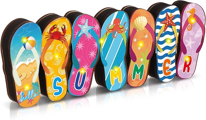 Yousoontic Summer Beach Flip Flop Table Centerpiece Decor - 3D Wooden Slippers Sign with LED Lights, Hawaii Luau Tropical Decor for Home Mantel, Desk & Party