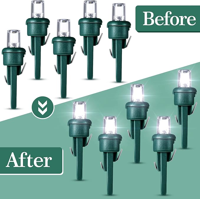 Honoson 48 Count 5 mm LED Halloween Replacement Bulbs Bulk Wide Angle Christmas Light Xmas Tree String Replacement Festival Light Decoration (Green Base with Cold White Bulb)