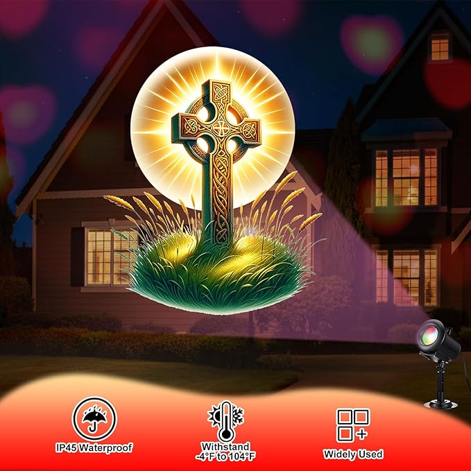 Easter Religious Projector Light Outdoor with 12 Film Slides, Christian Cross Saint Patrick Jesus Projection Light, Multiple Holidays 4 Color Mode with Remote, Waterproof Yard Decor