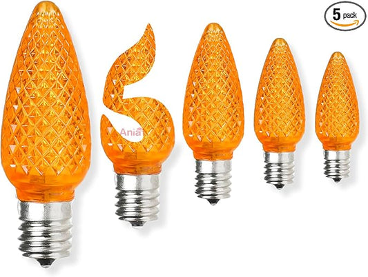 5PCS C9 LED Christmas Light Bulbs - C9 led Bulbs with E17 Base Sockets Replacement Bulbs for Outdoor String Lights - Commercial Grade Orange
