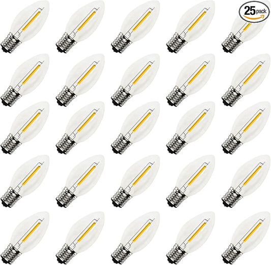 GOOTHY 25PK C9 Replacement Bulbs, 0.6W LED Night Light Bulbs, E17 Base - UL Certified Waterproof & Shatterproof Outdoor String Lights for Patio Party Porch Indoor Outdoor Home Decoration, Warm White