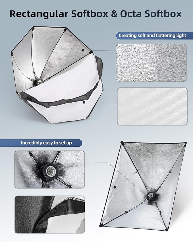 Skytex Softbox Lighting Kit 3Pack, 20x28in Soft Box | 135W 5500K E27 Bulb Continuous Photography Lighting, Photo Studio Lights Equipment for Camera Shooting, Video Recording