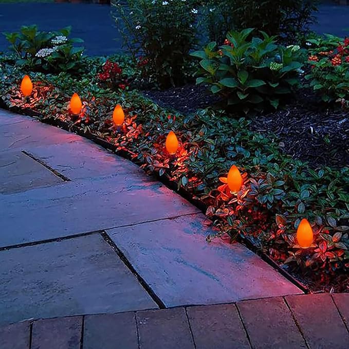 25 Pack C7 LED Halloween Orange Replacement Lights Bulbs, Vintage Orange Ceramic LED Christmas Bulbs for Outdoor Patio String Lights, E12 Candelabra Base, 0.6 Watt Saving Enengy Night Lights Bulbs