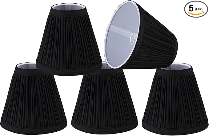 Aspen Creative 33122-5 Small Pleated Empire Shape Chandelier Clip-On Lamp Shade, Black, 3" Top x 6" Bottom x 5" Slant, 5 Pack
