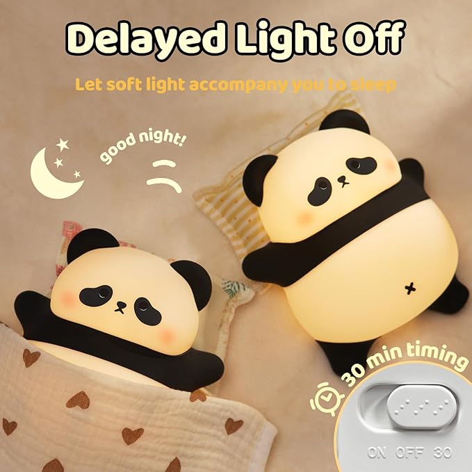 Rechargeable Cute Panda Night Light, 3 Level Dimmable Nursery Nightlight with Timer, Silicone Light Cute Animal Night Lamp for Breastfeeding Toddler Baby Kids Decor, Squishy Lamps Holiday Panda Gifts