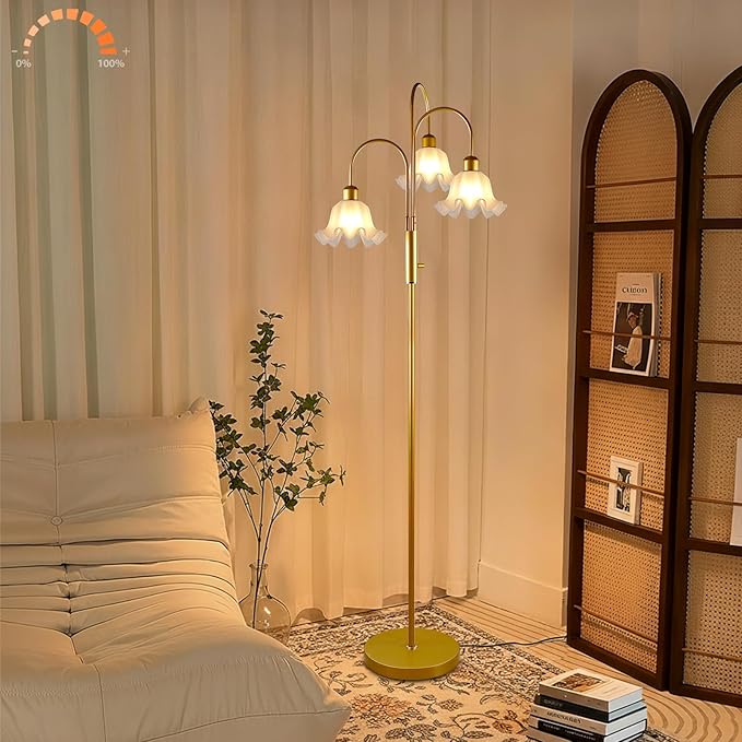 Lightdot 70IN Flower Floor Lamp for Living Room, 3 Light Dimmable Tree Floor Lamps with 3000K Bulb Included for Wedding/Party, Unique Floral Tall Lamp for Bedroom/Sofa Beside/Corner Decor-Gold