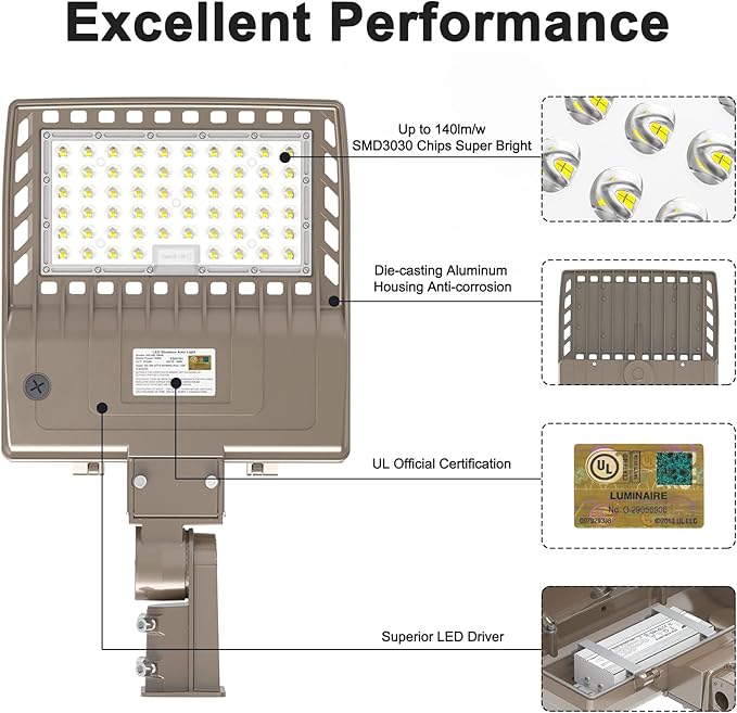 480V LED Parking Lot Lights 150W 21000LM LED Shoebox Pole Lights Fixture 400W HID/HPS Replacement 5000K IP65 AC 277-480V DLC UL Listed Outdoor Area Street Security Lighting for Stadium Roadways