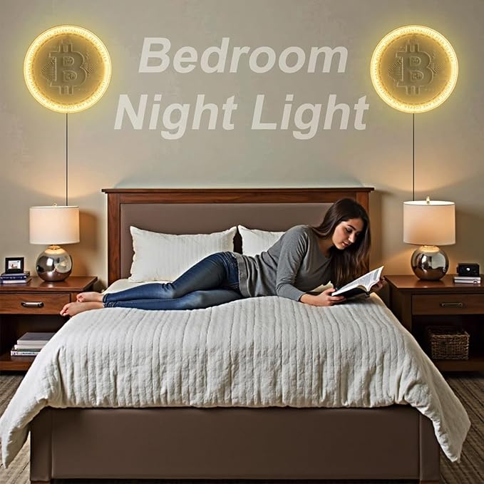 3D Moon Lamp – 3D Printed PLA Floating Moon, APP & Manual Control, RGB Music-Sync, Desktop & Wall-Mountable Night Light for Home, Kids, Party (Bitcoin 8.6lnches)