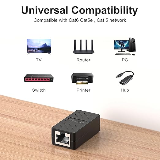 RJ45 Coupler Ethernet Coupler Inline Coupler for Cat8/ Cat7/ Cat6/ Cat5e/ Cat5 Ethernet Cable Extender Adapter for PC Router Modem PS5 Xbox Female to Female (6 Pack Black)