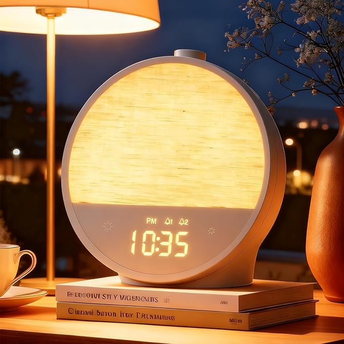 Vivilumens Sunrise Alarm Clock, Gentle Wake-Up Light & Sound Machine, Dual Alarms for Heavy Sleepers Adults, Natural Sounds, RGB Mood Light, Dimmable Bedside Night Lamp Ideal for Bedroom & Gifts