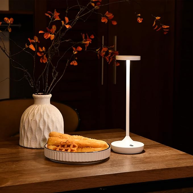 Cordless Table Lamp Rechargeable - 6000mAh LED Battery Operated Table Light - Portable Touch Dimmable Outdoor Waterproof Table Lamps for Patio Bar Restaurant Dining (2 White)