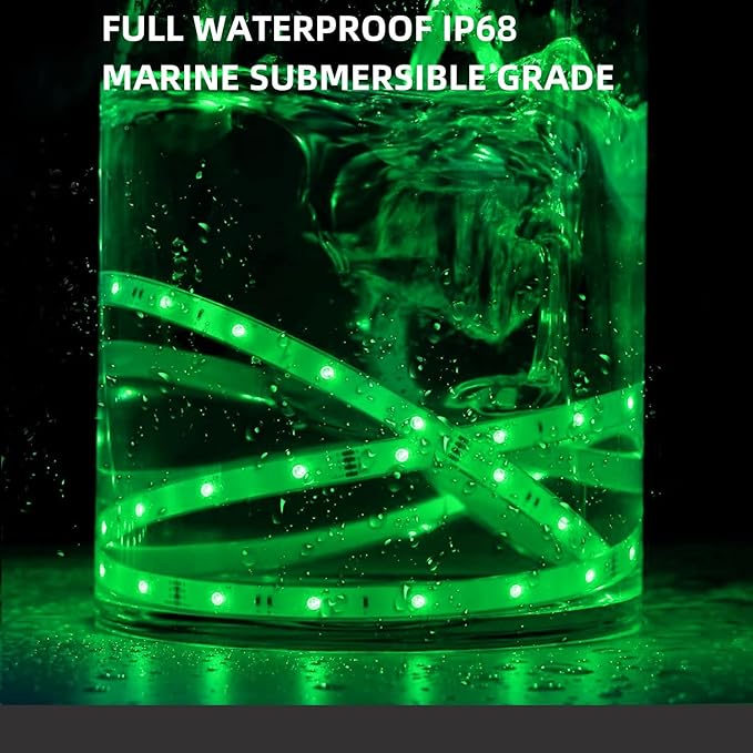 Battery Operated Marine Submersible Boat Lights Strip, 2 Pcs 6FT 9V IP68 RGB Kayak Paddleboard Light, Boat Interior Deck Courtesy Light, Golf Cart Canopy Roof Underglow Lights