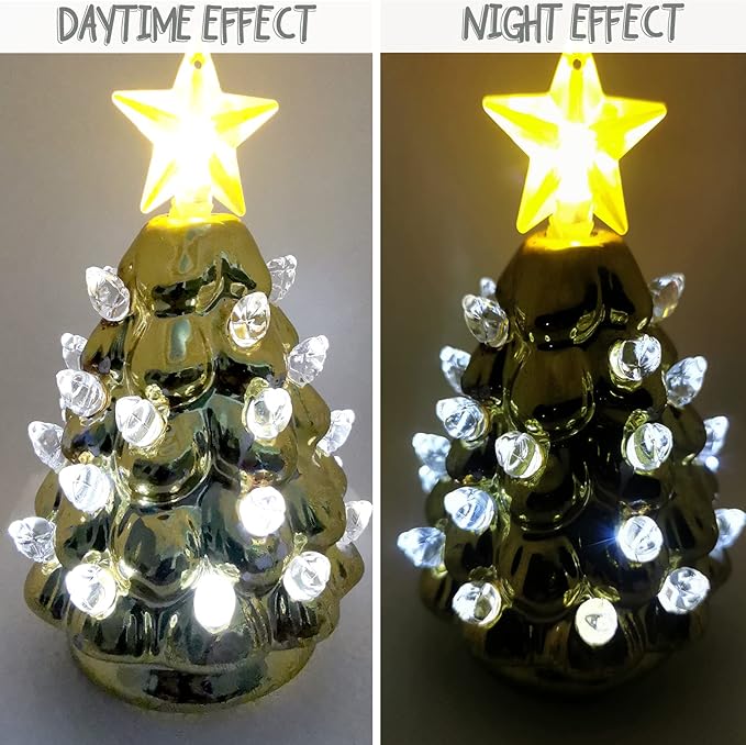 Clear White Replacement Lights Bulbs for Ceramic Christmas Tree, Mini Flame Light Ornaments for Ceramic Tree, Small Twist Pegs Accessories for Crafts, 2 Stars Treetopper＆177 Bulbs Set
