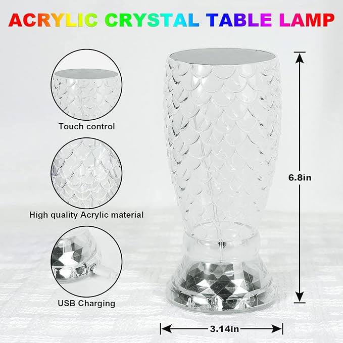 MIFXIN Crystal Table Lamp RGB 16 Colors Changing Remote Control Touch Diamond Lamp USB Charging Decorative Acrylic Led Bedside Light Desk Lamp for Bedroom Living Room Kids Room (Fish Scale)