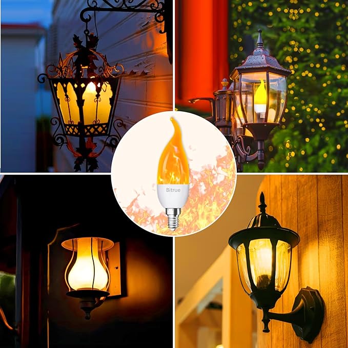 Bitrue LED Flickering Bulbs, 3 Modes Flickering Effect, E12 Chandelier Base Candle Flicker Bulb, Flicker Light Bulbs for Halloween Home Decor (E12-6 Pack)