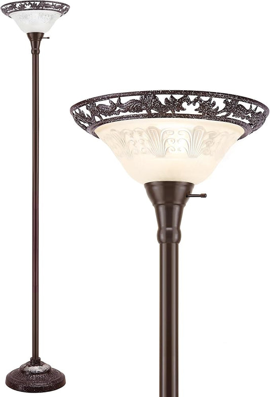Luvkczc Torchiere Floor Lamp for Living Room - 70" Victorian Floor Lamp with with Etched Glass Shade, Vintage Standing Corner Tall Reading Light for Bedroom Office
