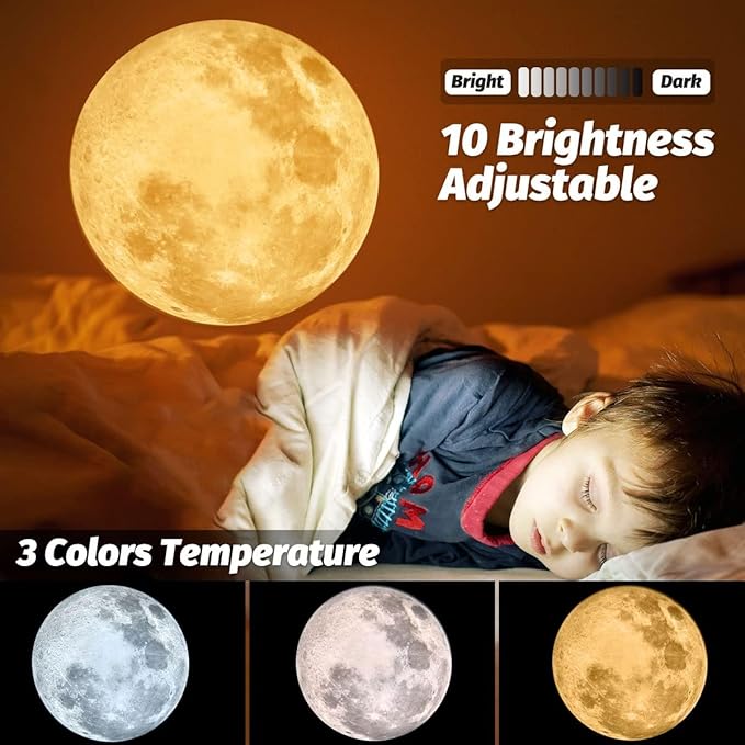 Upgrade Non-Fade Moon Projector Night Light, USB Charging Moon Lamp with 3 Lighting Colors, Angle Bendable Brightness Adjustable Moon Atmosphere Projector, Gift for Kids Wall Ceiling Decor