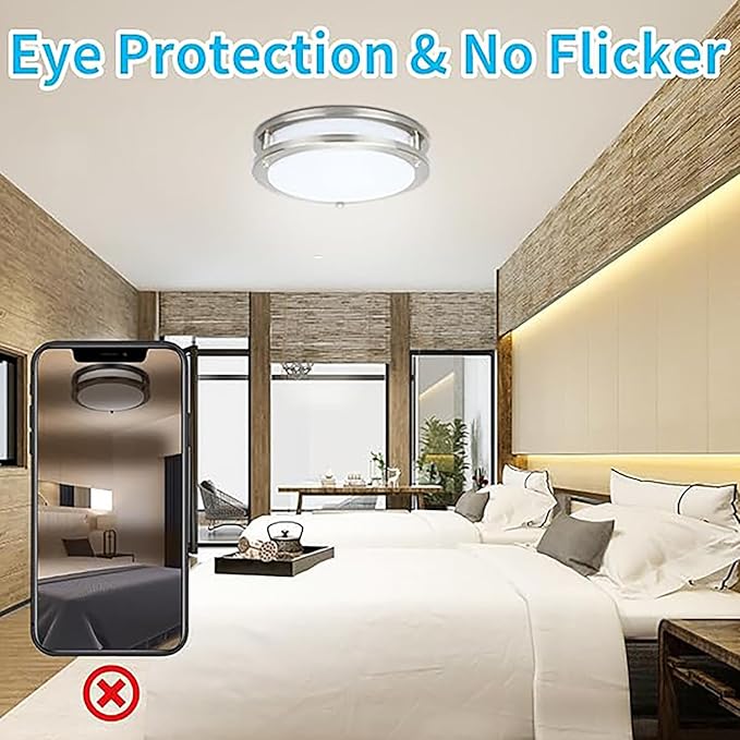 Drosbey 36W Dimmable LED Flush Mount Ceiling Light Fixture, Kitchen Light Fixtures, 12 inch Ceiling Lights for Bedroom, Bathroom, 3000K/4000K/5000K Adjustbale, Super Bright 4000LM