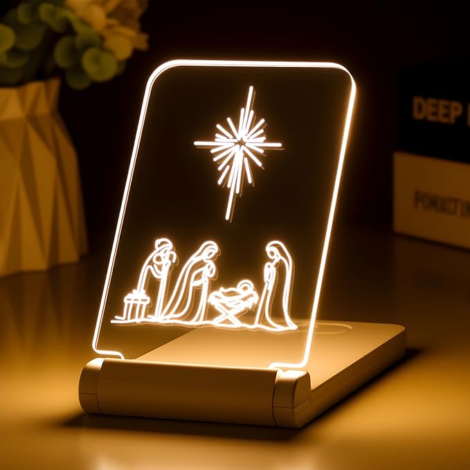 Three Wise Men Nativity Night Light - Foldable Christmas LED Decor with Timer - Religious Xmas Gifts for Kids & Family - Portable Manger Scene Lamp for Holiday Travel & Stocking Stuffers