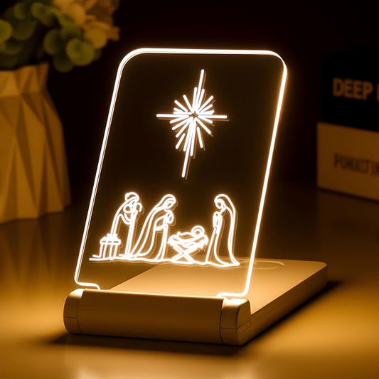 Three Wise Men Nativity Night Light - Foldable Christmas LED Decor with Timer - Religious Xmas Gifts for Kids & Family - Portable Manger Scene Lamp for Holiday Travel & Stocking Stuffers