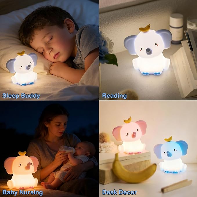 Elephant Lamp, Elephant Cute Night Light Gifts, Rechargeable Bedside Nightlight, Dimmable Squishy Silicone Animal Touch Lamp, Baby Room Decor, Small Night Light for Kids Teens Boys Girls Lovers