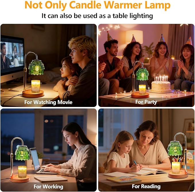 Candle Warmer Lamp with Timer and Dimmer 4-Level Dimmable Flower Light Heat Lamp for Jar Candles Adjustable Height Modern Cute Home Decor for Living Room Bedroom and Best Gift for Friends Lover. Green
