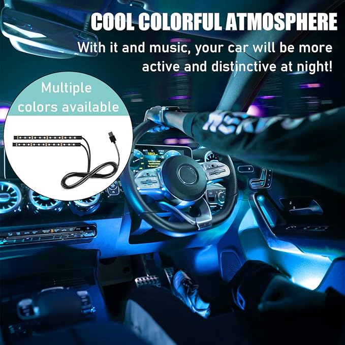 Car LED Strip Light, 24 LED Auto Interior Under Dash Atmosphere Lights with USB Port, Vehicle Decor Lamp Ambient Night Light Strip Lighting Kit, Universal Car Accessories (Ice Blue)