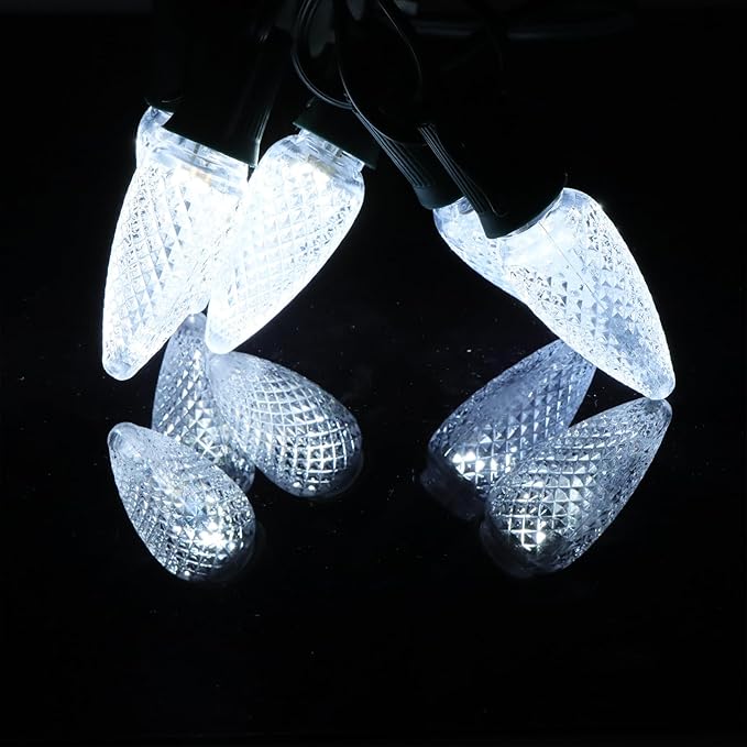 25PCS C9 LED Christmas Light Bulbs - C9 led Bulbs with E17 Base Sockets Replacement Bulbs for Outdoor String Lights - Commercial Grade Cool White