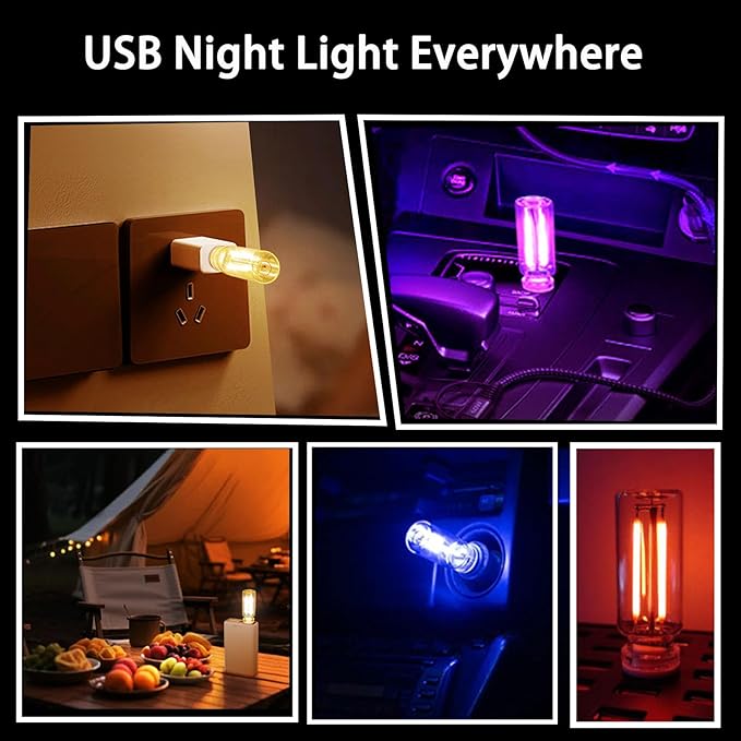 2PCS Car USB Night Lights, Touch Dimmable Vehicle Interior Ambient Lamp, Portable Retro Glass LED Light for Auto Decorations, Bedroom, Office, Travel, Camping, Gifts for Women and Men (Blue)