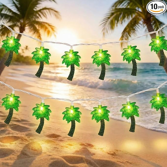 8.5Ft Palm Tree String Lights Outdoor, Hawaiian Beach Themed Party Decorations Lights with 10 LED Palm Tree Lights, Plug in Fairy Lights for Outdoor Indoor Tropical Beach Party Birthday Pool Decor