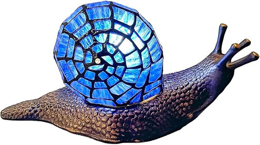 Bieye L10983 Land Snail Tiffany Style Stained Glass Accent Table Lamp for Home Decoration (Blue, 10" D x 5" W x 5" H)