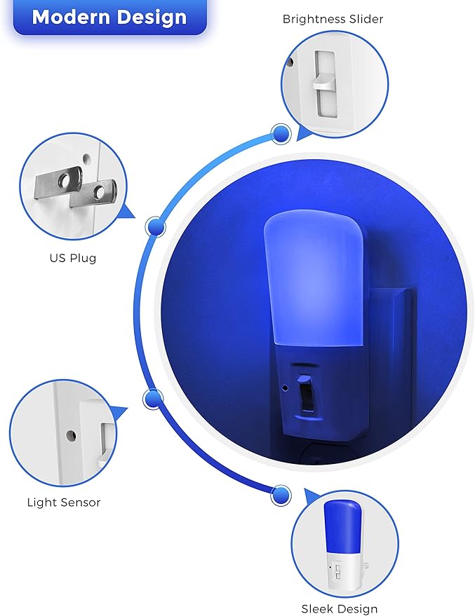 L LOHAS LED Blue Night Light Plug in, Dimmable Decorative Wall Blue Light LED Night Lights with Dusk to Dawn Sensor, Adjustable Brightness for Kids Room, Hallway,Bedroom, Bathroom, 2 Pack