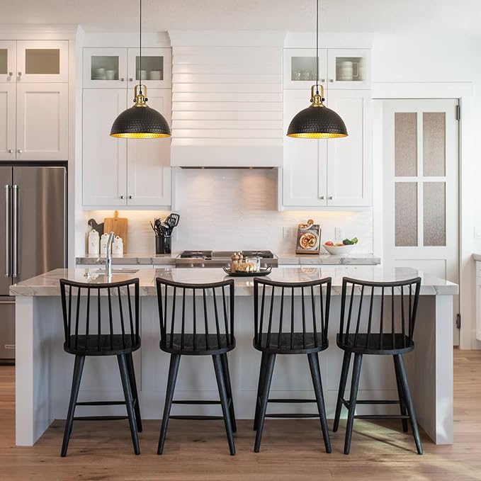 Black Pendant Lights Kitchen Island Industrial Pendant Light Fixtures Dome Kitchen Island Lights Modern Pendant Lighting for Bar Farmhouse Dining Room Bedroom Hallway（3 Packs）