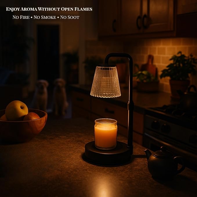 Elegant Electric Candle Warmer Lamp with Timer, Minimalistic Glass Shade, Adjustable Dimmer, Flameless Candle Warmers for Unique Home Decor, Cozy Gifts for Easter & Housewarming (Black)