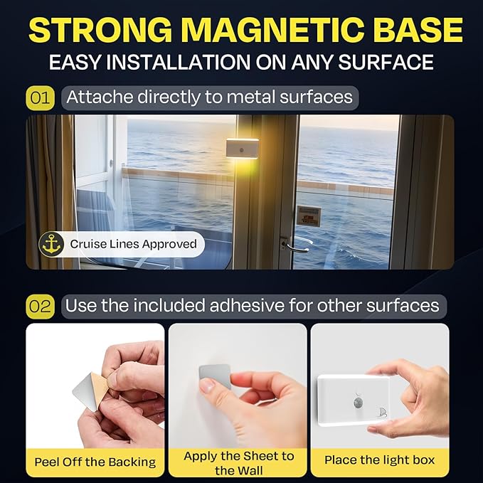 3-Pack Motion Sensor Night Light – Cruise Ship Approved, Magnetic & Rechargeable with USB-C, RGB Color-Changing Modes, LED Auto Nightlight for Cabin, Bathroom, Hallway, Bed or Stairs
