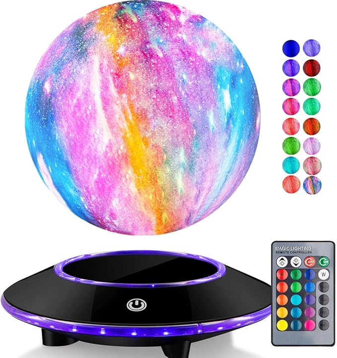VGAzer Lunar Motion LED Levitating Moon Lamp, 3D Illusion Night Light with Remote Control, Dimmable 16 Colors Lights for Kids Adults (16 Colors Galaxy Moon)