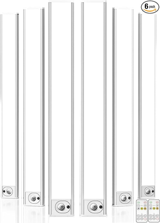 6Pack 16inch Under Cabinet Lighting, Rechargeable Motion Sensor Light Wireless Indoor, Dimmable 3 Color Temps Closet Lights with Remote, Under Counter LED Lights for Kitchen, Stairs