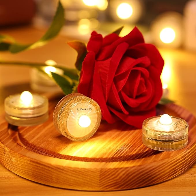 HL Submersible LED Light,Warm White Small LED Light,100 Hours Waterproof Flameless Led Lights Battery Powered for Wedding Home Vase Festival Party Decoration 12pcs (Built-in 24 Batteries)