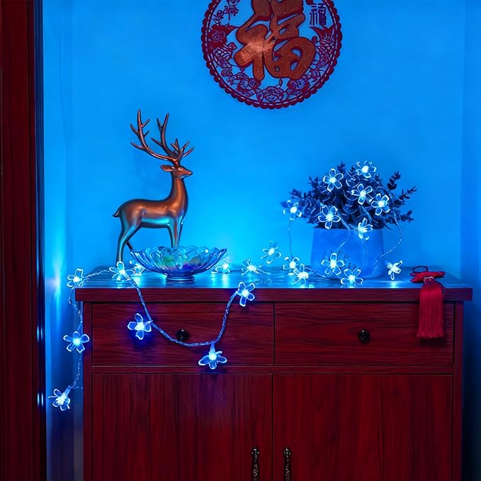 100 LED Light Up Flowers String Lights for Bedroom Romantic Decor, Plug in Fairy Cherry Blossom Tree Wall Hanging Indoor DIY Decorations for Christmas Easter Valentines Day Proposal Birthday