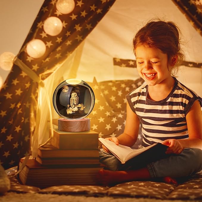 Large 3D Owl Crystal Ball Night Light, Figurines in Crystal Lamp 16 Color Changing with Remote Control for Bedroom Decor, for Teens Boys and Girls, Owl
