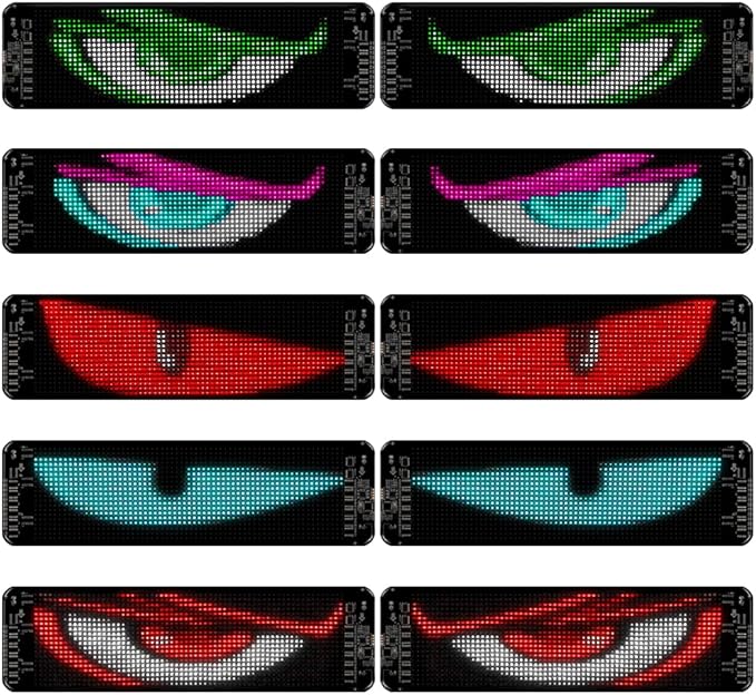Gelrova Dual-Panel Blinking Devil Eyes Light LED Car Windshield Display: 2-Pack 14"x4" Programmable Matrix, Single USB Power, Remote/App Control, Custom Text/GIFS for Car SUVs, Trucks