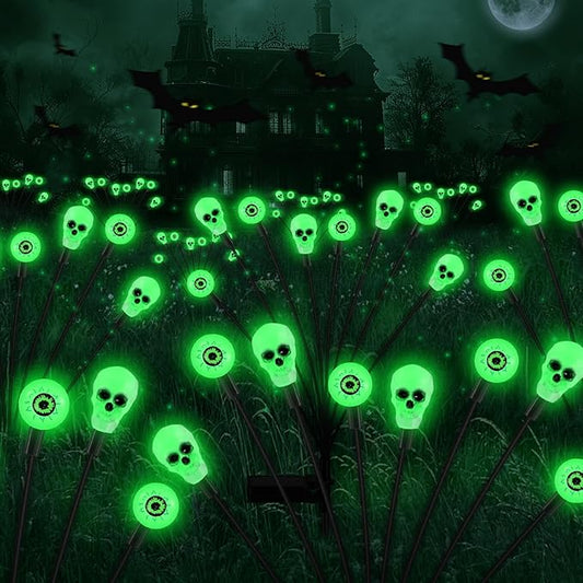 Solar Halloween Lights Outdoor,Halloween Decorations Outdoor, Scary Eyeball Lights,2PACKS 16LED,IP65 Waterproof, Decor for Garden/Yard/Patio/Lawn/Pathway(Green)