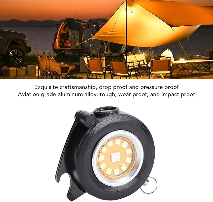 Alomejor Keychain Flashlight, Aluminum Alloy Mini RGB Work Light with Rechargeable Battery, Perfect for Camping and Car Repair (Black)