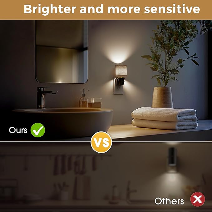 L LOHAS LED Night Lights Plug into Wall,Linen Fabric Cylinder Decor Night Light, Dusk to Dawn Sensor Vintage Nightlight, 5000K Daylight 0-100LM Dimmable, for Bedroom Living Room Hallway