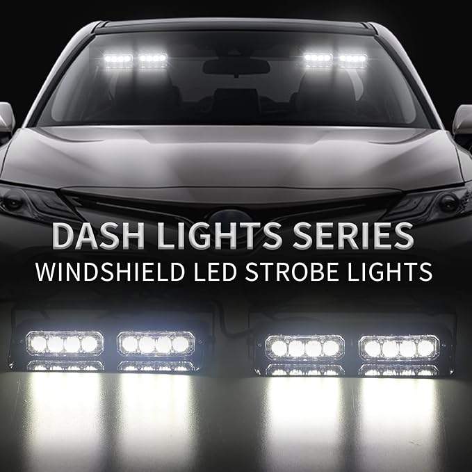 XRIDONSEN White 2 in 1 Dash Emergency Strobe Lights Front/Rear Windshield Lights Warning Safety Flashing w/Suction Cups for Volunteer Vehicles, Trucks（White