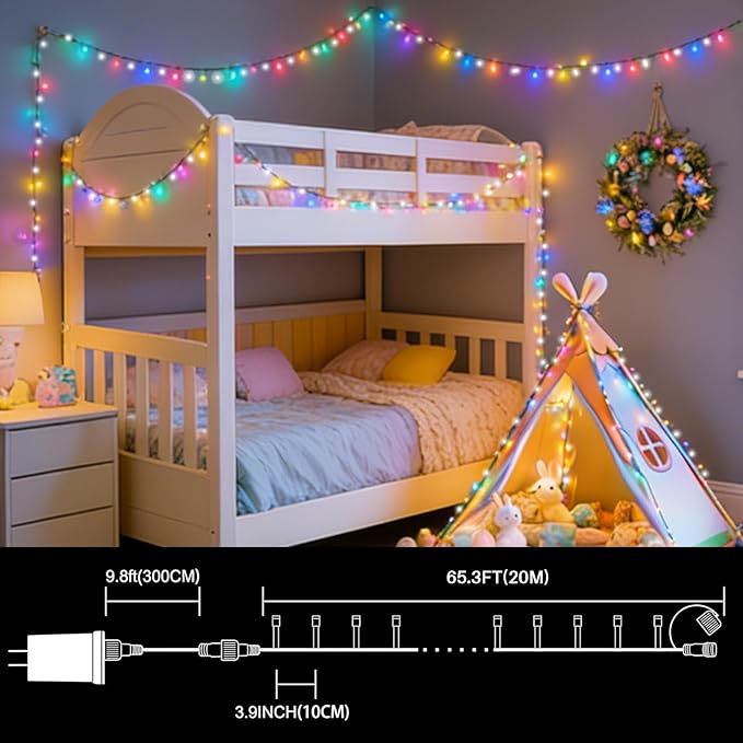 LAMPHOME 33ft Easter String Lights Plug in,100 LED Pastel Twinkle Fairy Lights Green Wire 16 Modes Outdoor Indoor Decor for Easter Tree Christmas Wedding Party