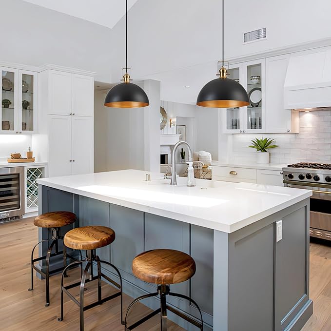 18 Inch Large Pendant Lights for Kitchen Island Matte Blacks Farmhouse Pendant Light fixtures Adjustable Height Dome Hanging Light for Dinning Room Bedroom Hallway,1 Pack